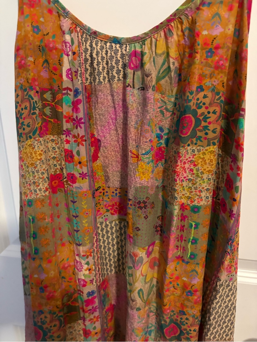NATURAL LIFE Patchwork Floral Slip Cover-Up Dress in Orange & Pink M - Picture 4 of 8